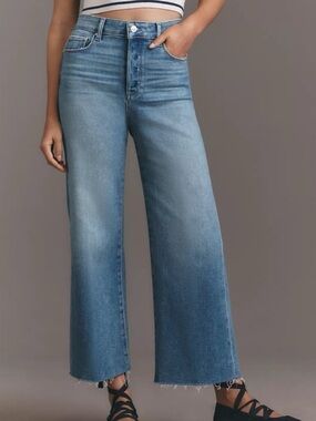 PAIGE anessa Women’s Cropped Wide Leg Jeans denim Light Wash Raw Hem Size 32